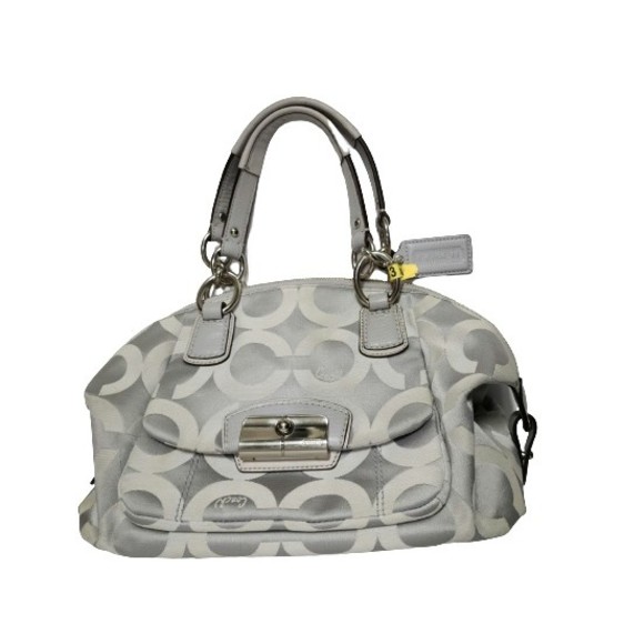 Coach Handbags - Authentic Coach Women Signature Logo Canvas Satchel Gray Silver Hardware Leather